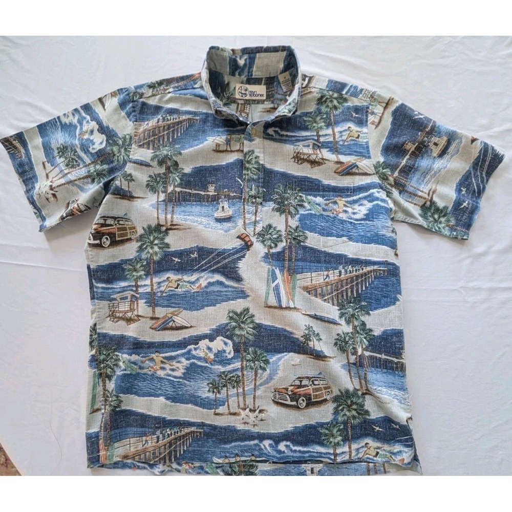 Vtg Reyn Spooner Hawaiian Shirt Men M Pullover Reverse Print Surfing Beach Woody